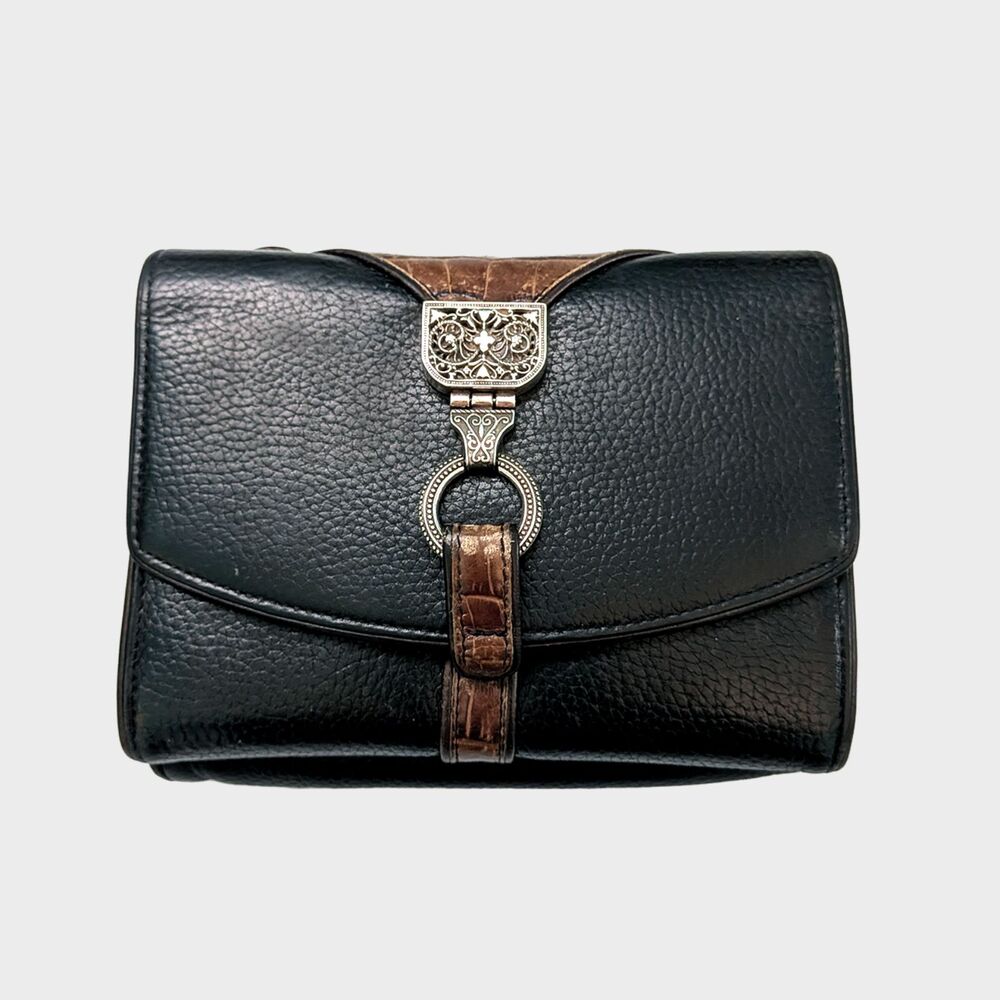 Brighton Nepal Organizer Black Leather Purse Bag Wallet Italian Retro No Strap
